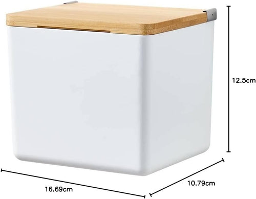 tesa Baboo Badorganizer S mit Bambus-Deckel, matt-weiß - Bad-Aufbewahrungsbox zur Wandmontage ohne Bohren, inkl Powerstrips Waterproof Strips XL - 122 mm x 110 mm x 102 mm