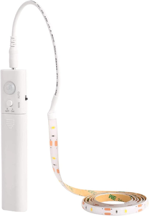 LED Strip mit Bewegungsmelder 1M, LED Schrankbeleuchtung Batteriebetrieben Streifen,Warmweiß 3000K Nachtlicht Stripe für Schrank,Treppe, Bett, Babyzimmer, Küche,Bücherregal