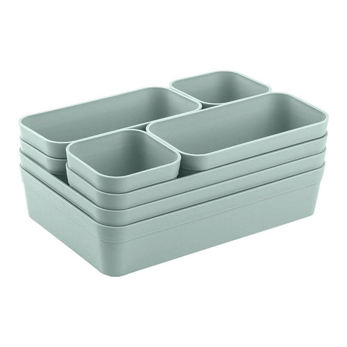 Gariella 1x Schubladen-Organizer Set Aufbewahrungs-Box Einteiler Trenn-System verstellbar Utensilien Stauraum Wohn-Badezimmer Kunststoff anthrazit