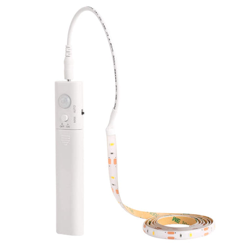 LED Strip mit Bewegungsmelder 1M, LED Schrankbeleuchtung Batteriebetrieben Streifen,Warmweiß 3000K Nachtlicht Stripe für Schrank,Treppe, Bett, Babyzimmer, Küche,Bücherregal