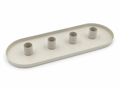 Tablett mit 4 magnetischen Kerzenhaltern – Mattes Design – beige, Ø 25 cm