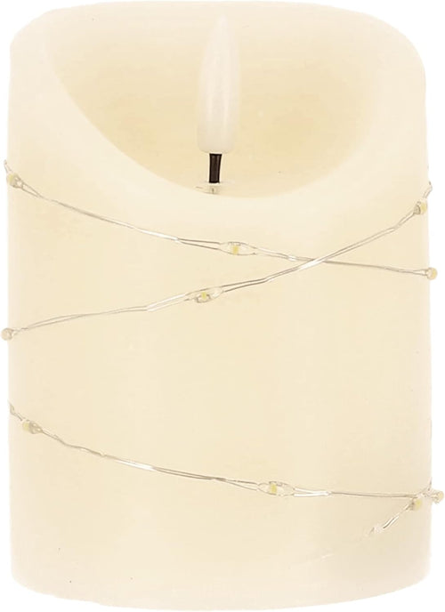 LED Universum - LED Kerze Cynthia 10cm, Echtwachskerze umwickelt mit einer LED Lichterkette, cremefarben, warmweißes Licht, 5h Timer, Batteriebetrieben: 2x AA (nicht inklusive) (Cynthia 10 cm)