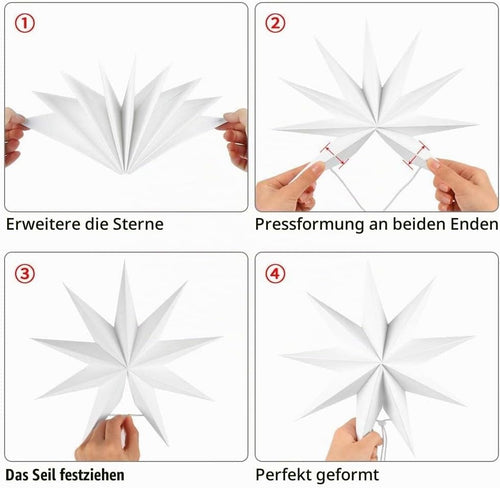 Wishstar Papiersterne Weihnachten, Faltsterne Weiß, Papierstern zum Aufhängen, Papier Weihnachtsstern, Dekostern Weihnachts für Fenstern Haus Partys Hochzeiten(3 Stück)