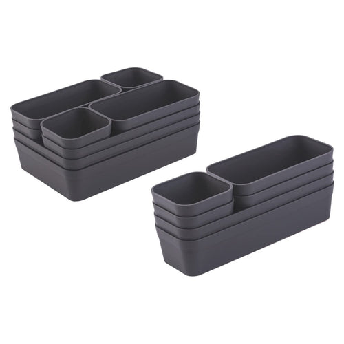 Gariella 1x Schubladen-Organizer Set Aufbewahrungs-Box Einteiler Trenn-System verstellbar Utensilien Stauraum Wohn-Badezimmer Kunststoff anthrazit