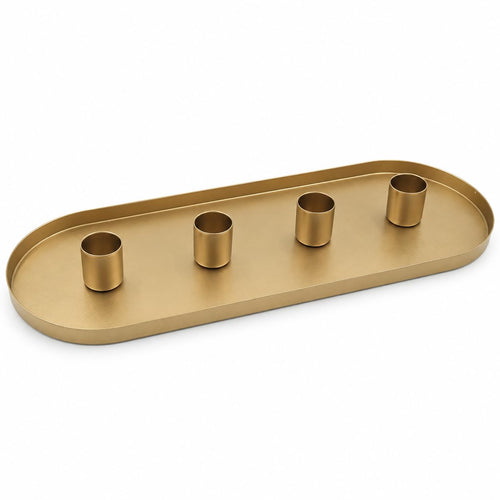 Tablett mit 4 magnetischen Kerzenhaltern – Mattes Design – beige, Ø 25 cm