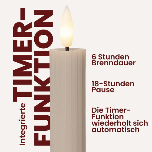 Star 2er Set LED Stabkerzen 25cm, Echtwachs, Flackerflamme & Timer