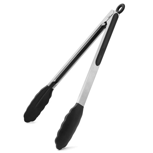 WISYOK 18cm Mini Grillzange, Edelstahl-Silikonspitze, Hitzebeständig