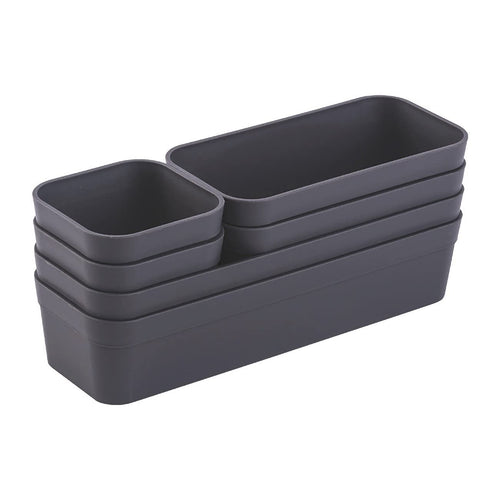 Gariella 1x Schubladen-Organizer Set Aufbewahrungs-Box Einteiler Trenn-System verstellbar Utensilien Stauraum Wohn-Badezimmer Kunststoff anthrazit
