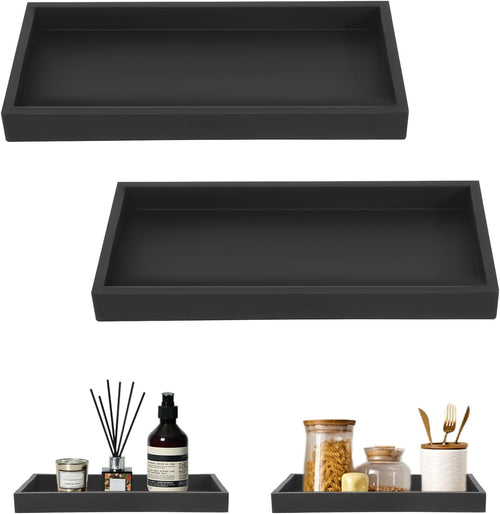 2 Stück Badezimmer Tablett Dekotablett Deko Tablett Schwarz Silikon Ablageschale Kleines Tablett für Waschtisch Badewanne Küchenspüle und Toilette (Rechteck)