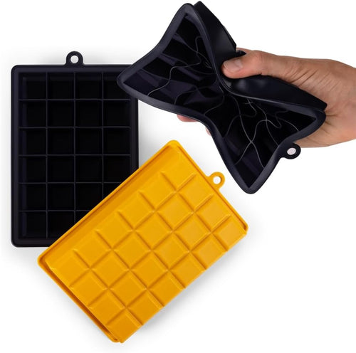 Blumtal Eiswürfelformen Silikon 2x24er - Eiswürfelform - Silikon Eiswürfelform für Eiswürfel 2,6 cm - 2 x Eiswürfelformen in M - BPA freier Ice Cube Maker 2x - Black Blue und Spicy Mustard