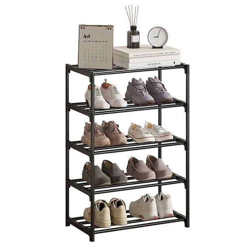 2-Stöckiges Schuhregal Klein, Schlank Mit Anti-Rost-Beschichtung, Geeignet für Schlafsaal, Miethaus, Balkon, Stapelbar Und Schmal (Schwarz, 2