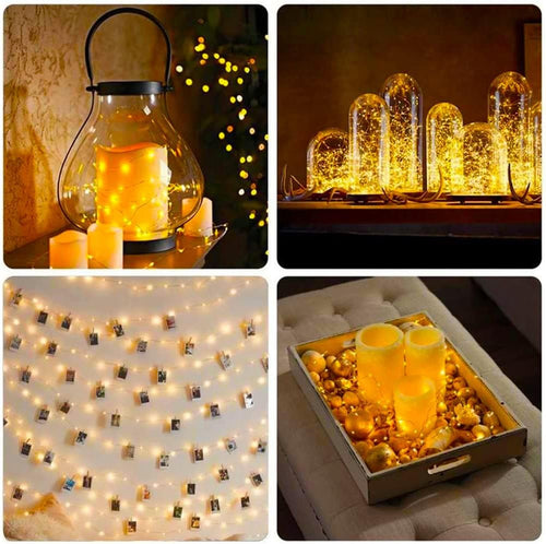 Lichterkette mit Batterien, 10 Stück, 1 m, 10 LEDs, IP44, wasserdicht, Miniatur, dekorativ, batteriebetrieben, für Weihnachten, Gartenparty im Innenbereich (warmweiß)