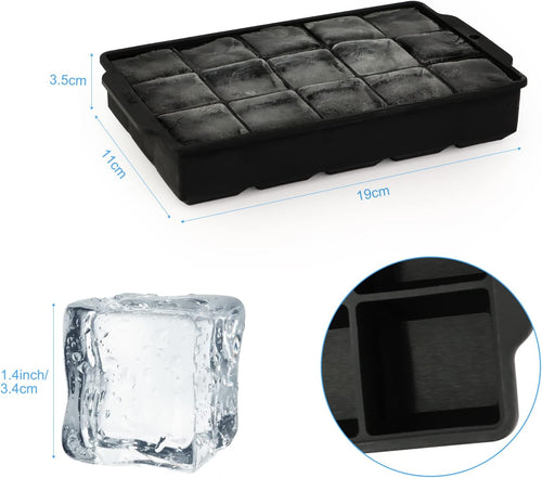 JOPHEK Eiswürfelform, 2 Stück 30 Fach Silikon Eiswürfelschale, Große Quadratische Eiswürfel 3.5cm für Cocktails Whisky Wein Obst Fruchtpürees Eiscreme Eistee (Schwarz+Schwarz)
