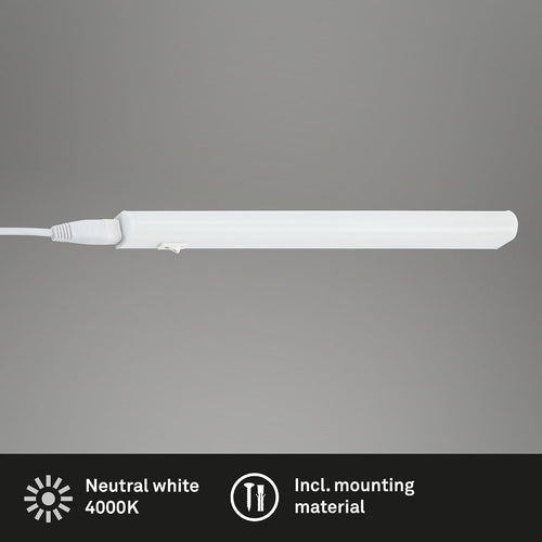 BRILONER - LED Leiste mit Ein/Aus-Schalter, neutralweiße Lichtfarbe, inkl. Steckerkabel, Unterbauleuchte Küche, LED Lichtleiste Küche, Schrankbeleuchtung, Küchenlampe, Lampe, 31,3x2,2x3 cm, Weiß