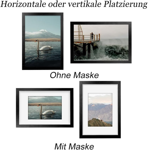 RUN HELIX Bilderrahmen A4 Schwarz – Bilderrahmen din a4 (21x29.7cm) mit bruchsicherem Acrylglas und Passepartout - Leichtgewicht für Poster, Bilder, Kinderzeichnungen, Diplome - Wand- & Tischmontage