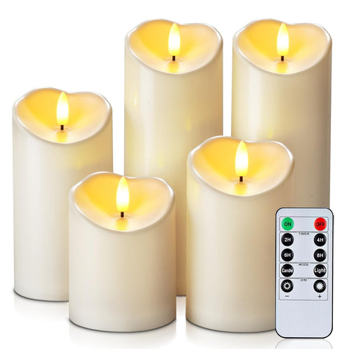Homemory 7,6 cm x 15 cm Outdoor Wasserdicht Flammenlose LED Kerzen, Batteriebetriebene Kerzen mit Fernbedienung und Timer, Elektrische Fake Plastik Stumpenkerzen, Dunkel Elfenbein, 2er-Set