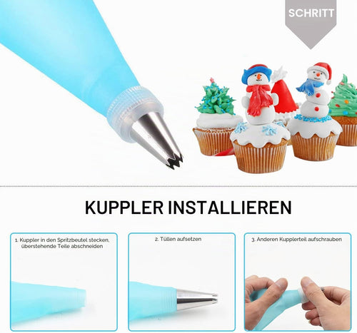 Spritzbeutel mit Tüllen 43 Stück, Spritztüllen Set aus Edelstahl, Wiederverwendbarer Silikon Spritzbeutel, Torten Zubehör für Cupcakes, Kuchen und Torten Dekorieren