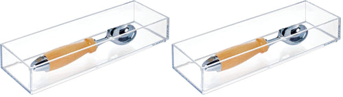 iDesign Schubladeneinsatz, kleiner Besteckkasten für Schubladen aus Kunststoff, stapelbarer Schubladentrenner für Besteck und andere Utensilien, durchsichtig, 10,2 cm x 20,3 cm