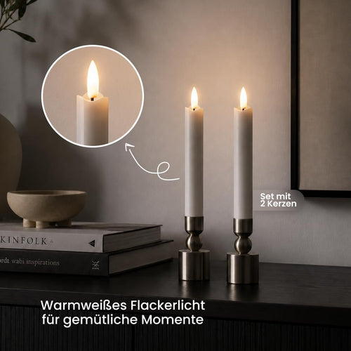Star Trading LED Stabkerzen Echtwachs 2er Set – Flackernde LED Kerzen mit Timer 6/18h, warmweiß, 15x2 cm, Wohn Deko