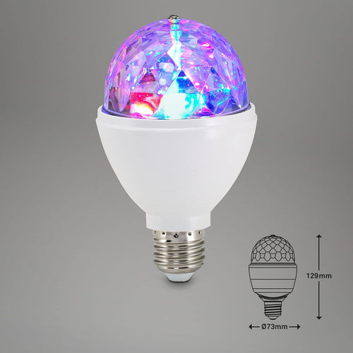 BRILONER - LED Discokugel E27 mit buntem RGB Licht, rotierendes Licht, Leuchtmittel, Discolicht Partylicht, Party Deko Geburtstag, Partybeleuchtung, Lampe, Glühbirne, LED Birne, 12,9x7,3 cm, Klar