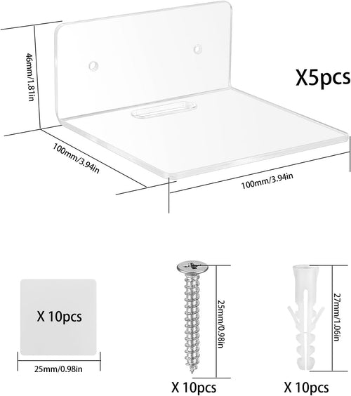 5 Stk transparente Acryl Wandregale als Schweberegal für Deko
