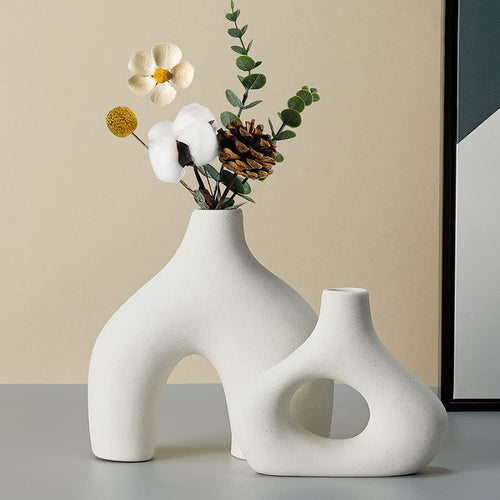 CEMABT Beige Keramikvase 2er-Set Doppelberg vasen für Moderne Boho Nordic Minimalismus-Stil Dekoration -vasen für Wohnzimmer, Hochzeit, Abendessen Tisch, Party, Büro und Schlafzimmer