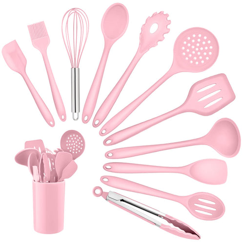 Homikit Silikon Küchenhelfer Set, 12 Stück Schwarz Kochutensilien