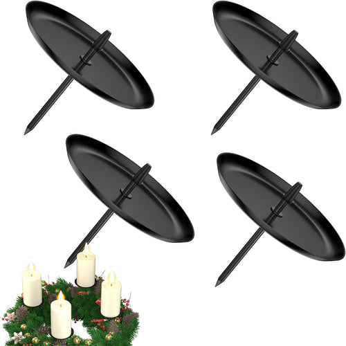Adventskranz Kerzenhalter 6cm: 4 Stück Advents Kerzenständer für Stumpenkerzen | Metall Adventskerzenhalter mit Dorn | Weihnachtskranz Deko | Schwarz