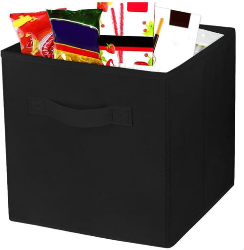 Aufbewahrungsbox aus Stoff, Faltbar Aufbewahrungswürfel Aufbewahrung Box in Würfelform mit Griff, Ordnungssystem Korb für Schrank Regal Spind, 28 X 28 X 28 cm (Schwarz 1)