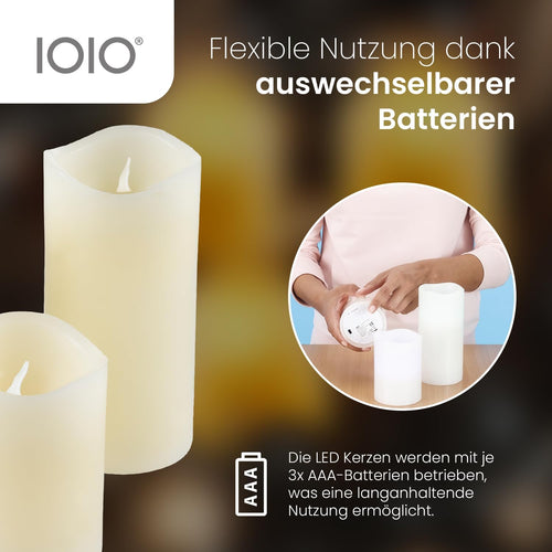 Olympia IOIO 3er Echtwachskerzen-Set mit Fernbedienung und Farbwechsel, LED 48, 40138