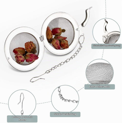 NC 2 Stück Teesieb 5.5 cm Teeei mit Kette 304 Edelstahl Teefilter für losen Tee und Mulling Gewürze