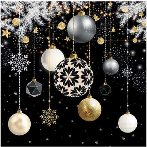 20 Servietten Weihnachten Elegante Weihnachtskugeln auf schwarz als Tischdeko. Papierservietten mit Motiv. Auch für Decoupage und Serviettentechnik 33x33cm