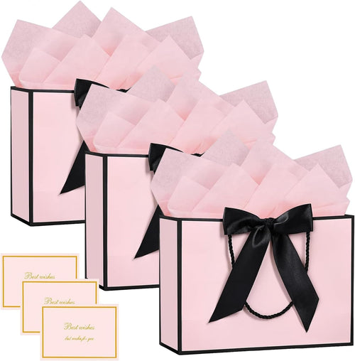 SHUBEIEUMI 3 Geschenktüten 28x20x10cm (Rosa mit schwarzem Rand)