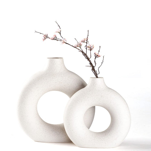 CEMABT Vasen für Pampasgras, handgemachte Vase, getrocknete Blumen, Keramik, Weiß, Handwerkliche Ornamente für die Dekoration des Bürohauses, Vasenset (S, Beige)