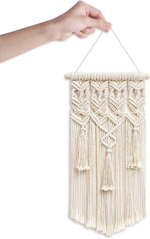 Mkouo 2 Stk Makramee Wandbehang, Boho Dekor Gewebter Wanddeko, Elfenbein