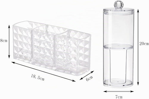 Kosmetik Organizer mit 3 Fächern, Glas Wattestäbchen Behälter Schminke Aufbewahrung, Pinselhalter, Make Up Organizer, Für Badezimmer & Schminktisch