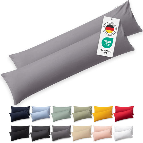 Blumtal Kissenbezug 40x40 cm (2er Set Kissenbezüge) - Grau - 100% Baumwoll-Jersey, Oeko-Tex Zertifiziert, Kissenhülle 40x40 - Jersey Kopfkissenbezug für Kissen 40x40 cm mit Reißverschluss