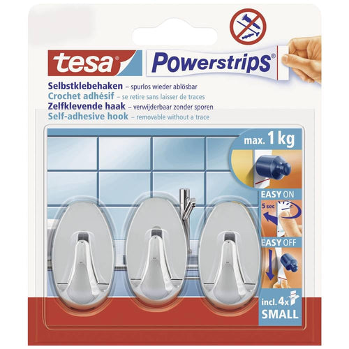 tesa Powerstrips Haken Small OVAL - Weiß - 1 kg Halteleistung