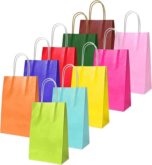 Flintronic Papiertüten aus Kraftpapier, 10 Stück mit Henkel, Geschenkverpackung, Tüten Eschenktüten, Gastgeschenke Tüten, Mitgebseltüten, Geschenktüten Set - Mehrere Farben(15 * 8 * 21CM)