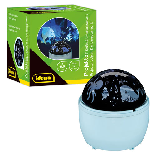 Idena 50145 - LED Projektor Sternenhimmel, leuchtet in den Farben Weiß, Blau und Gelb, LED Sternenhimmel Projektor mit 2 Modi, für Innen, batteriebetrieben, ca. 16,2 x 13 cm