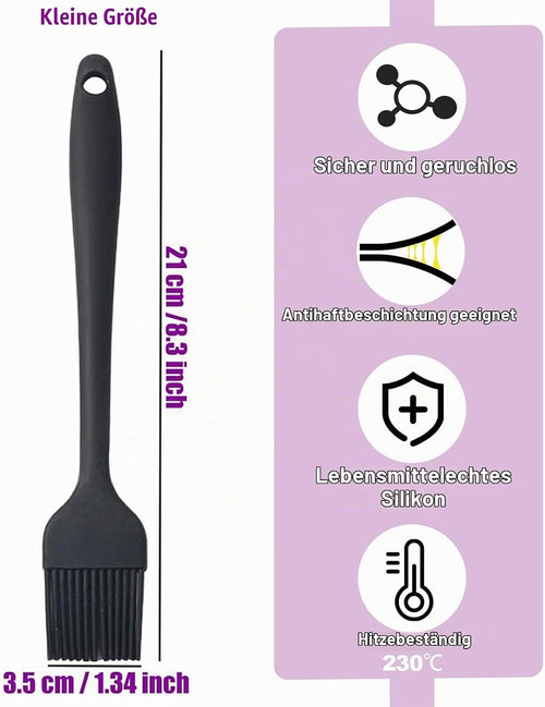 21cm Silikon Backpinsel Basting Gebäckbürste Grillbürste Gebäck Kochbürste Öl Backbürsten Hitzebeständige Küche Pinsel Lebensmittel Spülmaschinengeeignet Backbürste Farbe schwarz