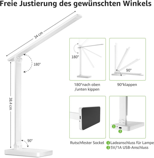 Lepro LED Schreibtischlampe 16W, 700LM, 3 Farbmodi & 5 Helligkeitsstufen