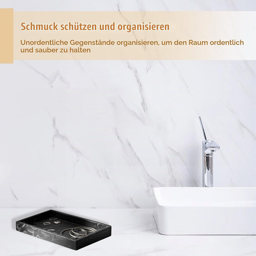 2 Stück Tablett Marmor Schwarz, 20 × 10 × 2 cm