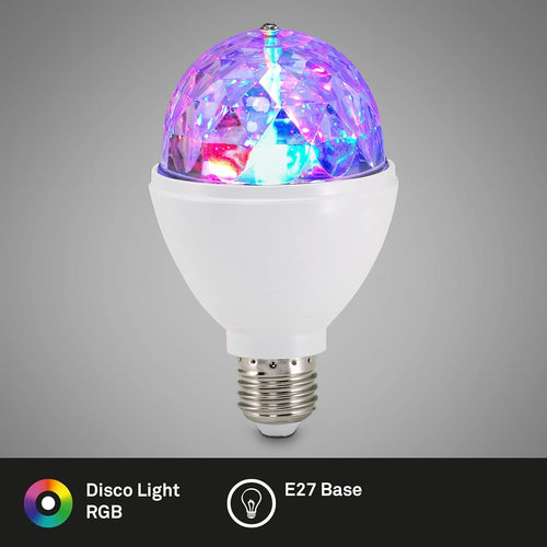 BRILONER - LED Discokugel E27 mit buntem RGB Licht, rotierendes Licht, Leuchtmittel, Discolicht Partylicht, Party Deko Geburtstag, Partybeleuchtung, Lampe, Glühbirne, LED Birne, 12,9x7,3 cm, Klar