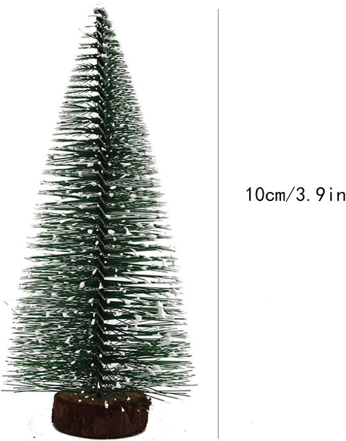 10 Stück Mini Grün Tannenbaum Mini Weihnachtsbaum Desktop Weihnachtsbäume Gefrostete Sisalbäume mit Holzbasis Naturgetreuer Christbaum mit Schnee-Effek für Tischdeko, DIY Weihnachtsdeko, Schaufenster