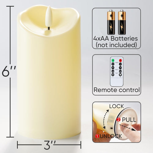 Homemory 7,6 cm x 15 cm Outdoor Wasserdicht Flammenlose LED Kerzen, Batteriebetriebene Kerzen mit Fernbedienung und Timer, Elektrische Fake Plastik Stumpenkerzen, Dunkel Elfenbein, 2er-Set