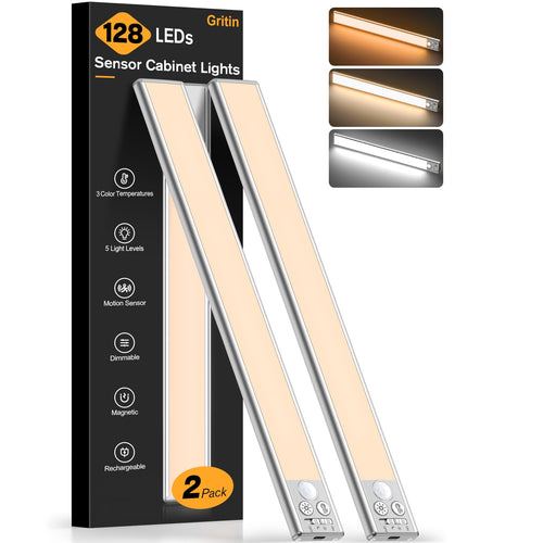 Gritin 26cm Schrankbeleuchtung Unterbauleuchte Küche Motion-Sensor, 2 Stück