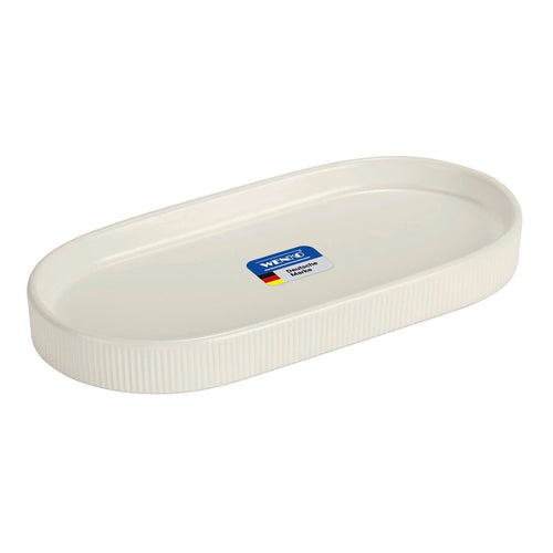 WENKO Ablage Mod. Fablo aus Keramik mit Rillenoptik, freistehend, Badezimmer-Organizer, Badablage, Schmuckschale, dekoratives Tablett für Badezimmer, Schlafzimmer, Wohnzimmer, Büro, Creme matt