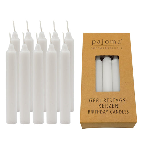 pajoma® 20x Geburtstagskerzen in Weiß - Hochwertige Spitzkerzen | Wachsgewicht: 10g, Brenndauer ca. 1 std. 95 x 13 mm | Premium Stabkerzen