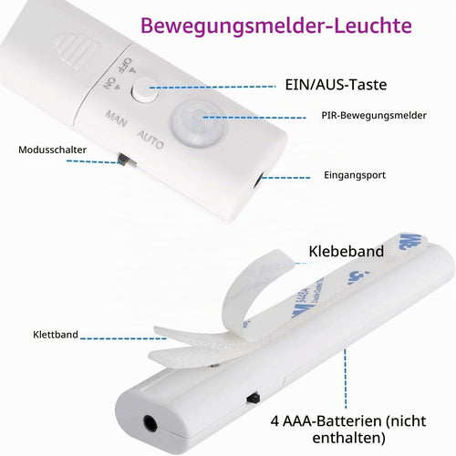 LED Strip mit Bewegungsmelder 1M, LED Schrankbeleuchtung Batteriebetrieben Streifen,Warmweiß 3000K Nachtlicht Stripe für Schrank,Treppe, Bett, Babyzimmer, Küche,Bücherregal